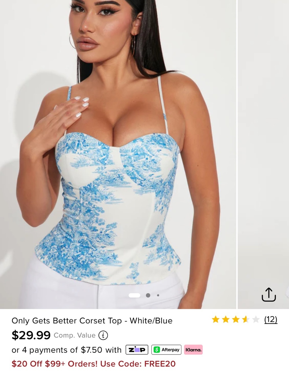 Fashion Nova Blue and White Corset Camisole